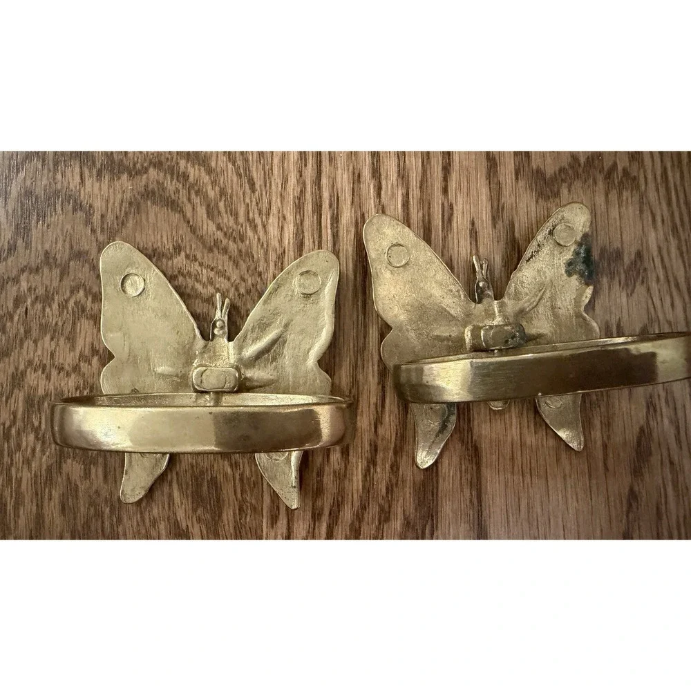 Set Of 2 Vintage Solid Brass Butterfly Napkin Holders Spring